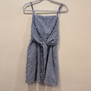 Lulu's Blue and White Tie Front Spaghetti Strap Mini Dress